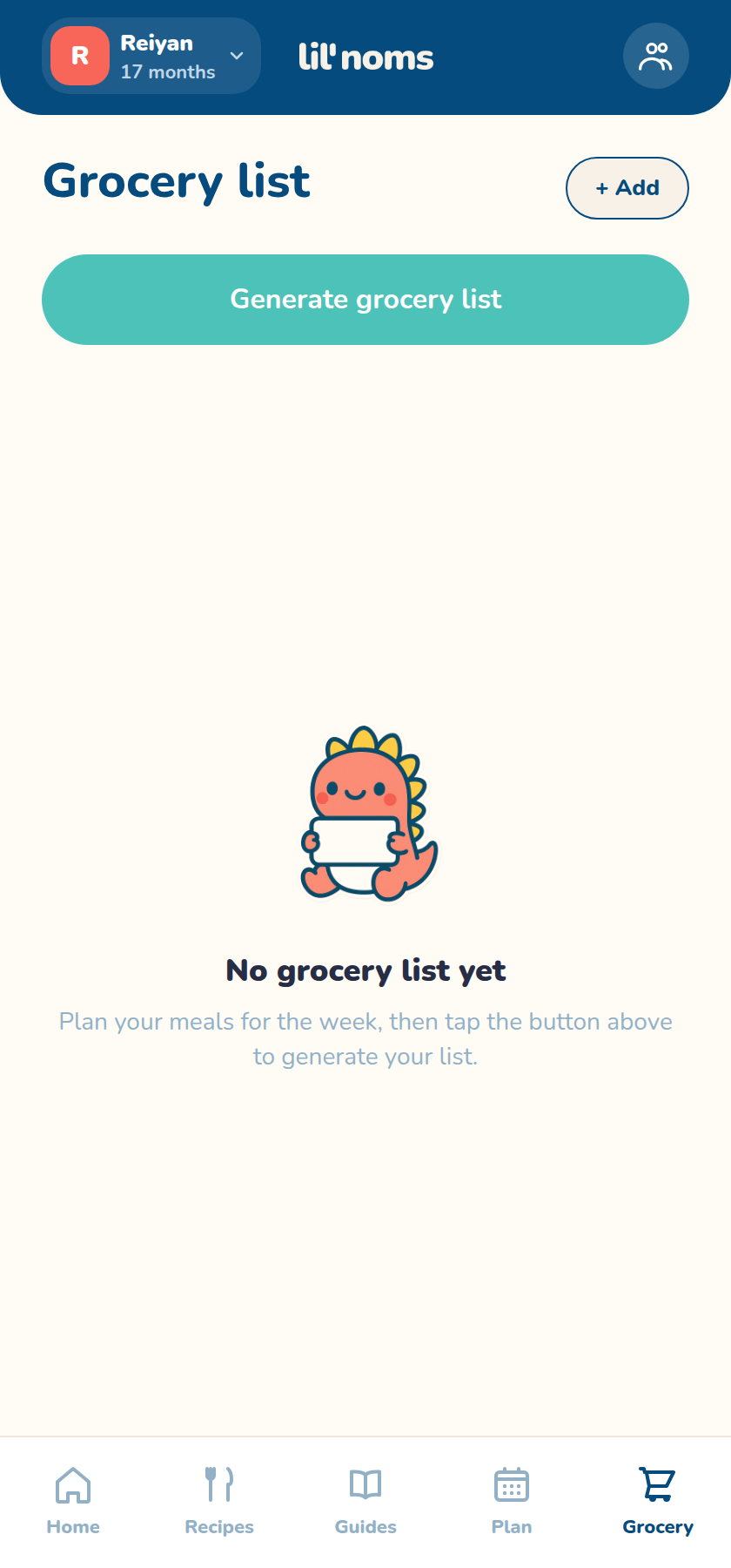 App grocery list screen