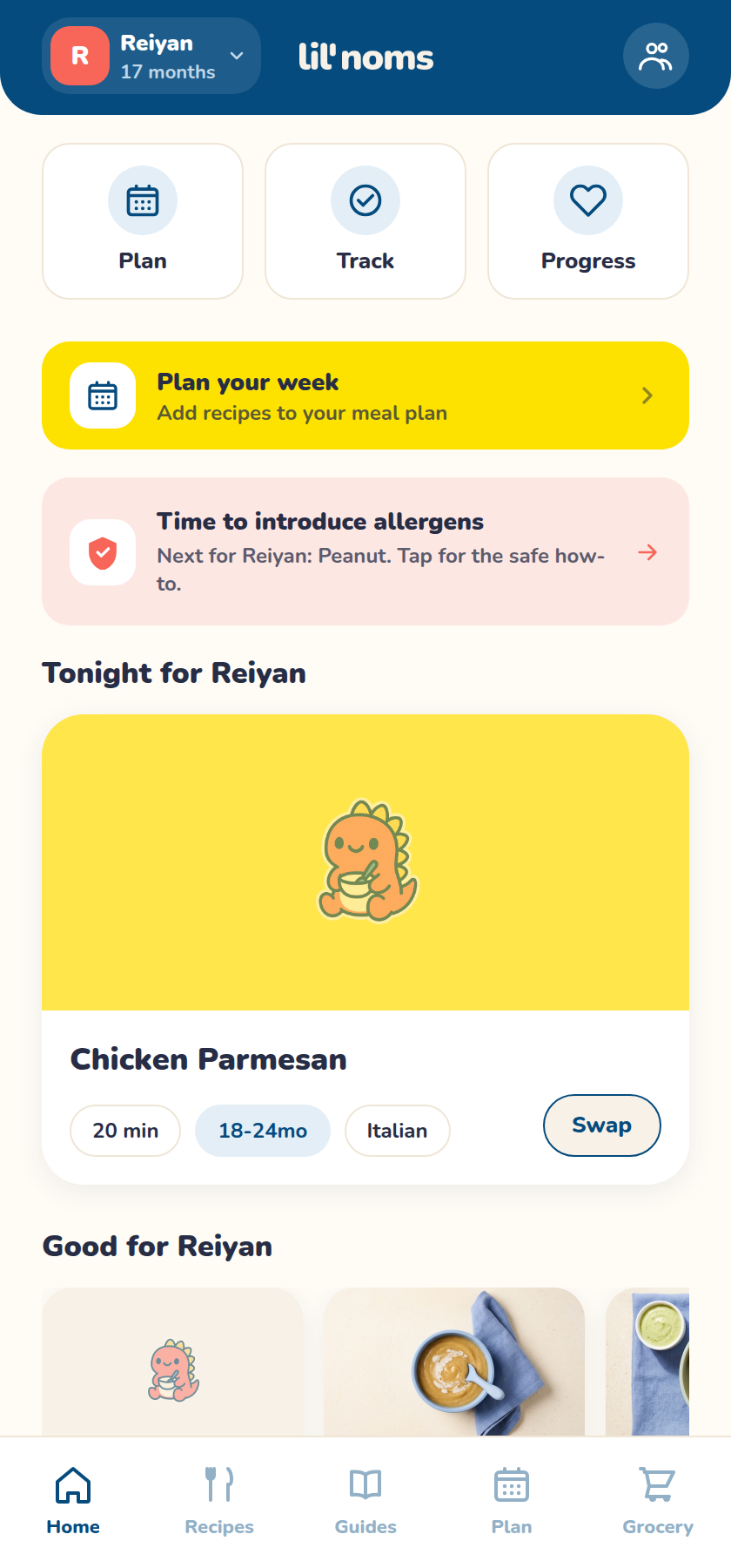App home screen showing age stage