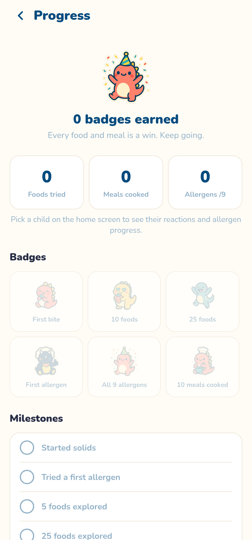 App allergen progress tracking screen